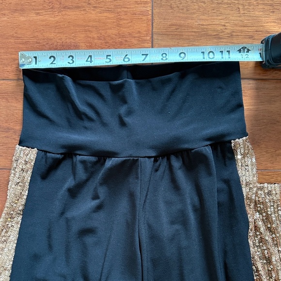 Julian Chang Mixed Media Black Pull On Pants Gold Sequin Side Stripe Small - Picture 7 of 10